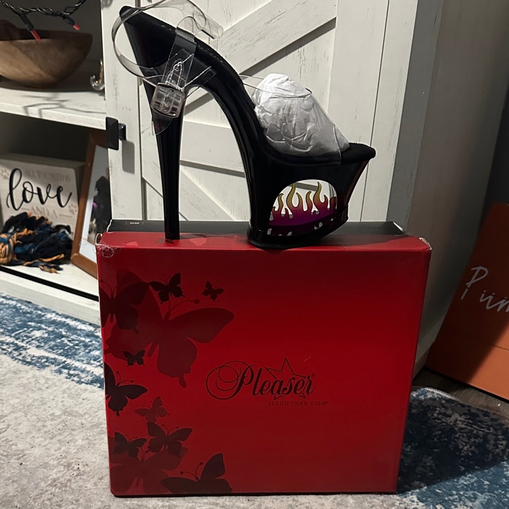 Pleaser Black and Red Flame Platform Heels